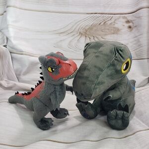 Jurassic World Raptor & Carnotaurus Dinosaur Plush Stuffed Set Of 2 Gray 2022